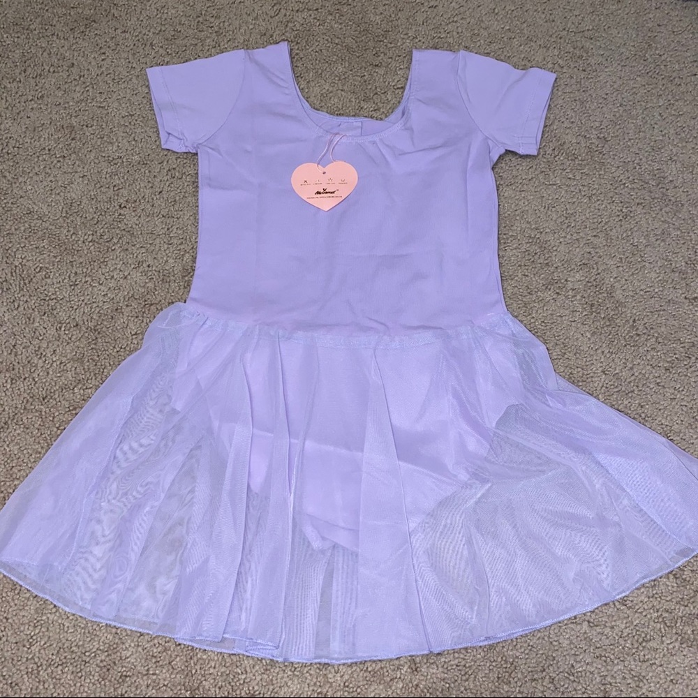 kids lavender leotard with skirt and tags